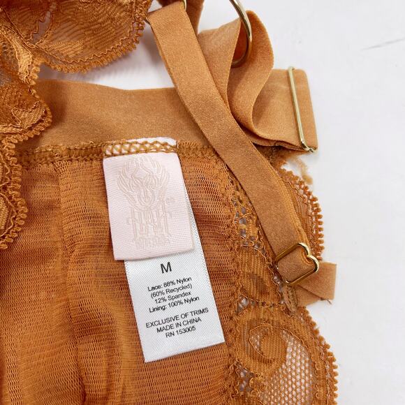 We Are HAH Medium M Brown Sugar Orange Lace Racerback Bra Bralette Deep V Neck - Picture 9 of 11